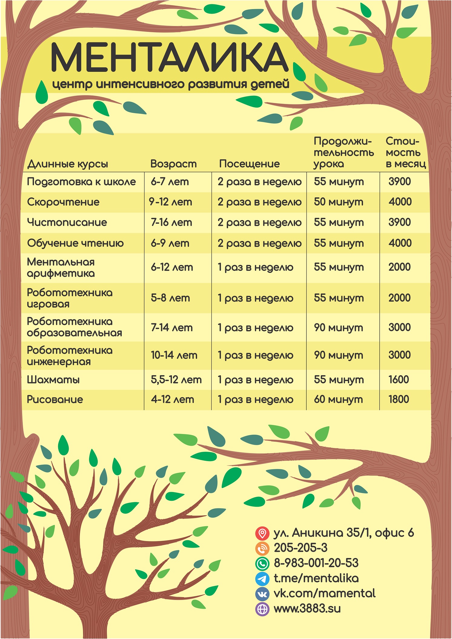 НАШИ ЦЕНЫ — Всестороннее развитие детей с 5 до 14 лет